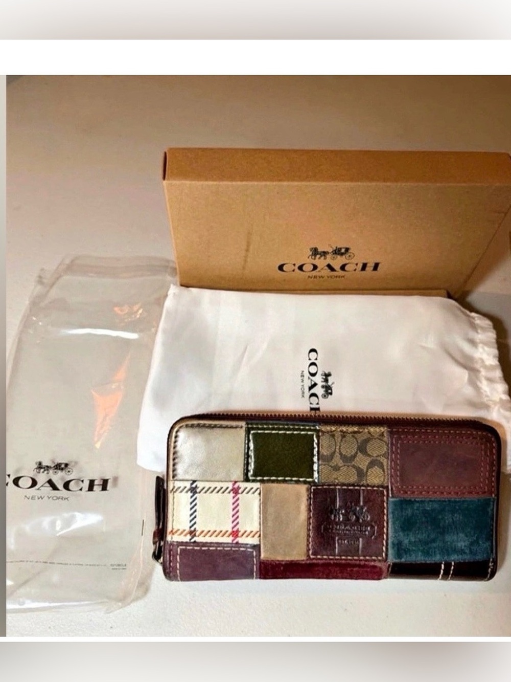 Coach Patchwork Zip-Around Accordion Wallet in Brown & Multicolor Like New